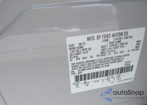 2021 Lincoln Nautilus Reserve из США, поврежденный, VIN 2LMPJ6K97MBL07356